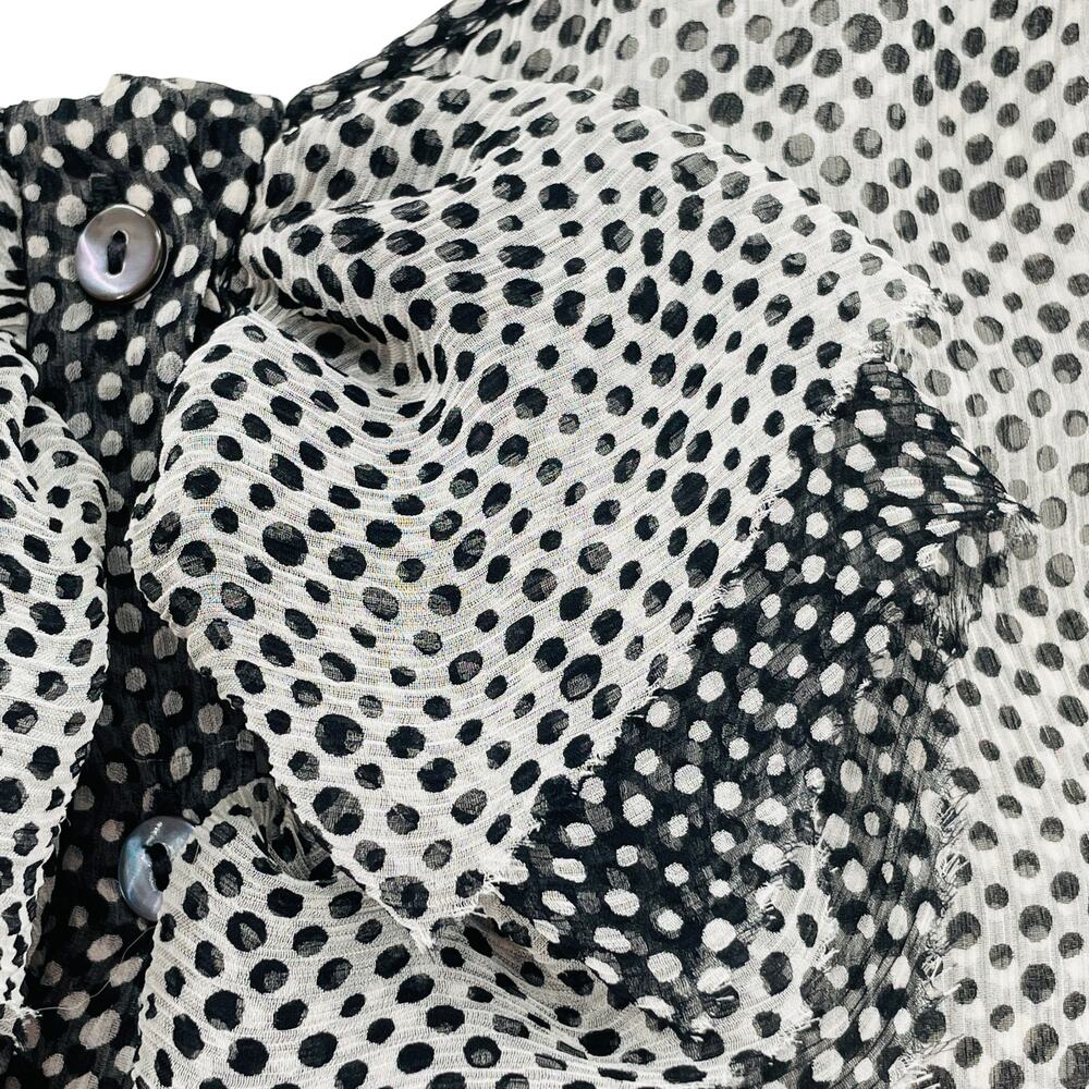 Lida Baday Black & White Silk Polka Dot Sheer Ruffle Blouse Women Sz 2 - Picture 6 of 14